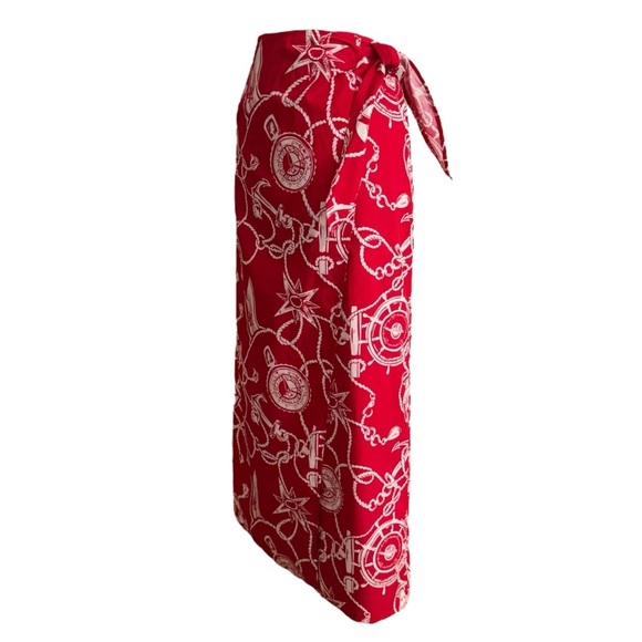 TALBOTS Vintage Red Cotton Nautical MIDI Wrap Skirt Americana Graphic Size 12 - Picture 5 of 14